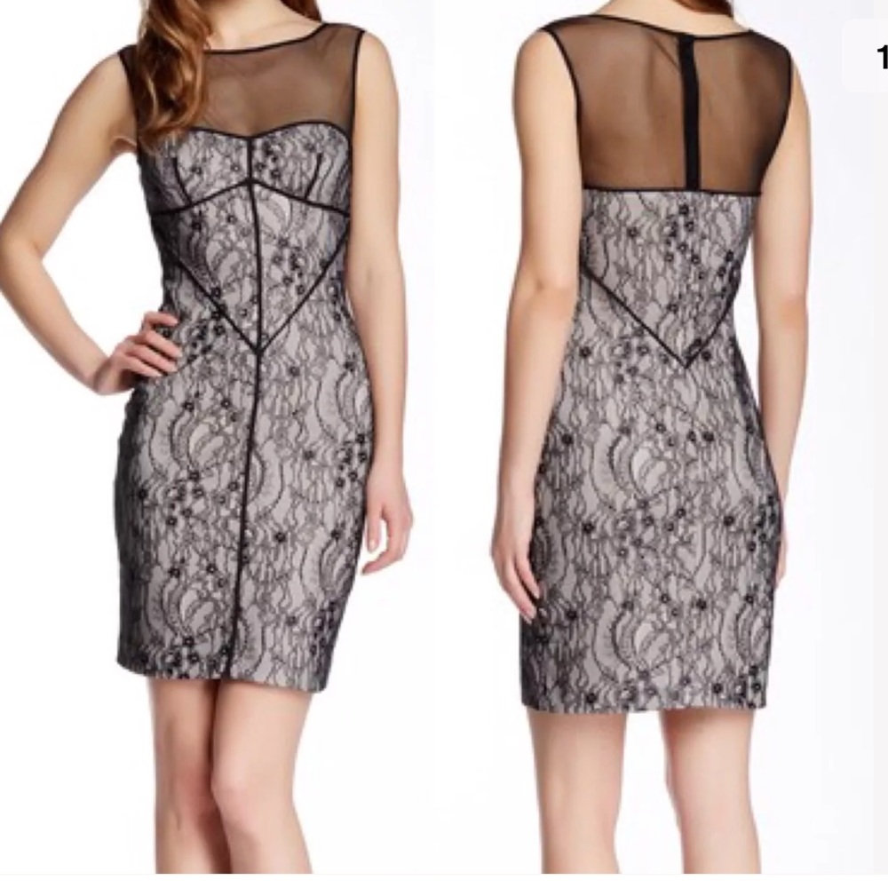 Halston Heritage sheer yoke lace dress